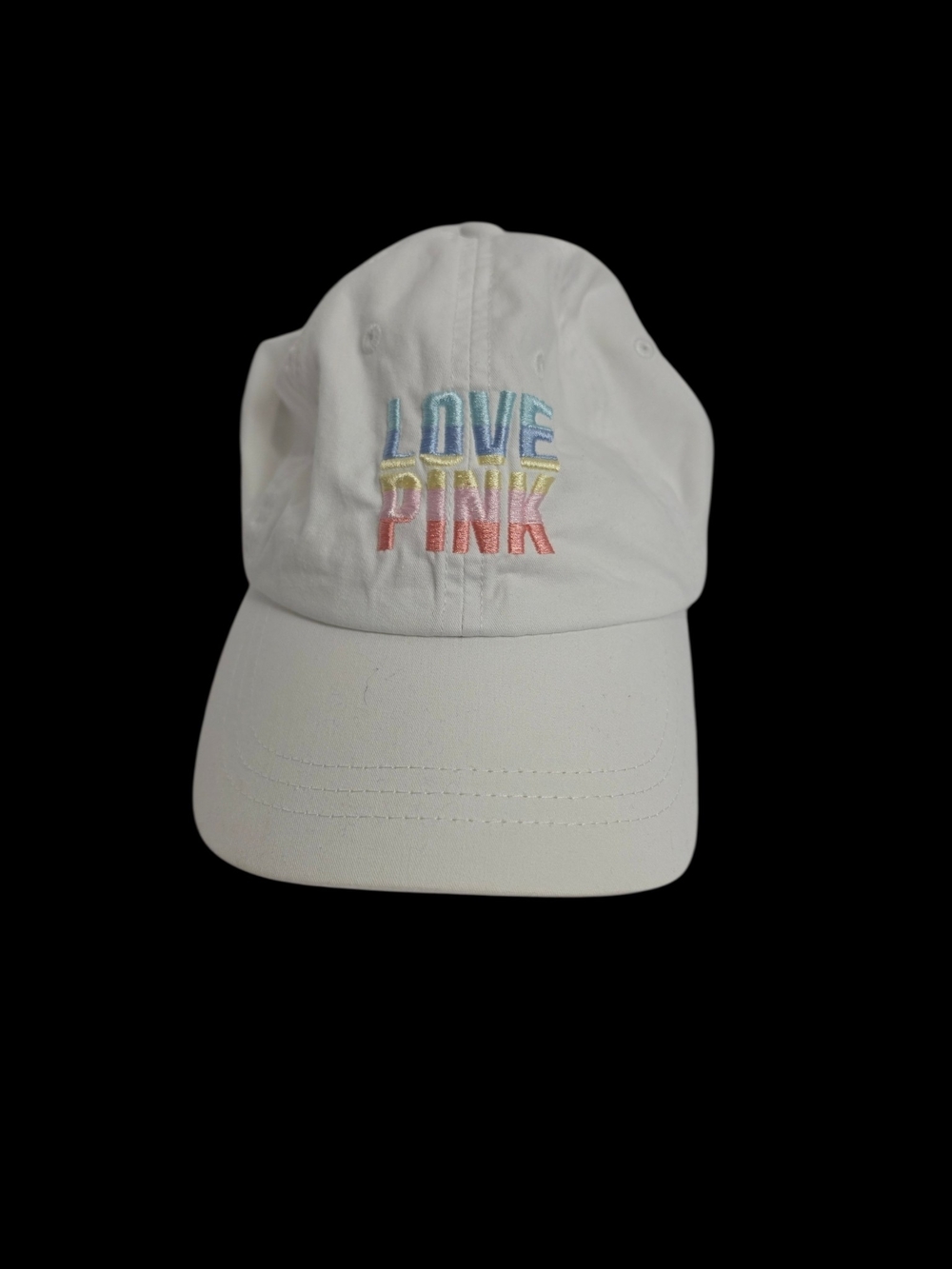 Victoria’s Secret PINK Love Pink White Adjustable Hat Rainbow Embroidered Cap